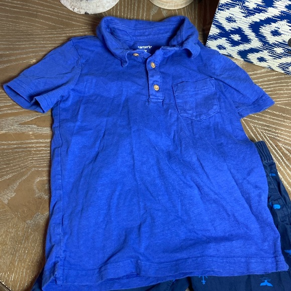 Toddler Boy Blue Polo Golf Shirt & Nautical Anchor Whale Shorts Summer Set - Picture 2 of 10